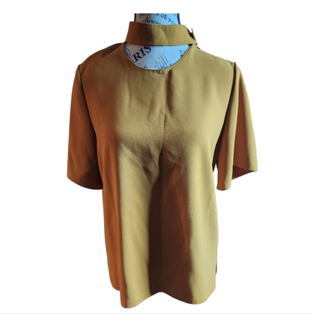 Zara Button Neck Yellow Shirt Size Medium